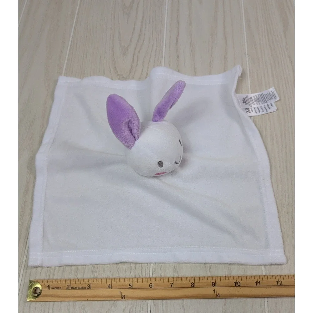 Baby Essentials Security Blanket White Purple Ears Bunny Rabbit Lovey Plush
